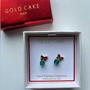 Gold Cake Shop Bow Earrings Green